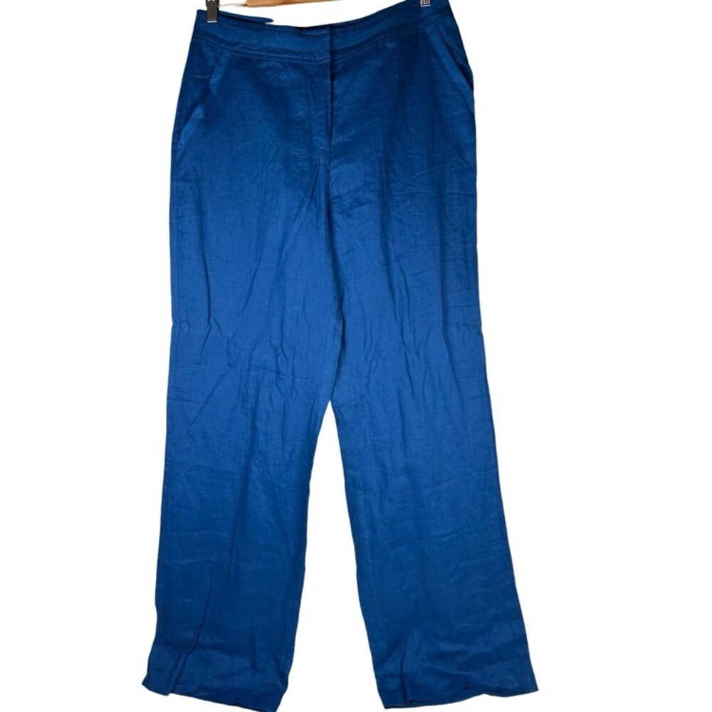 Long Tall Sally Blue 100% Linen Wide Leg Trouser Pants Size 10, 38 In Inseam NWT